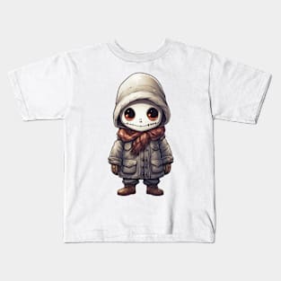 smiling ghastly skull in mask, wearing a cloak, scary mask ! halloween ! Kids T-Shirt